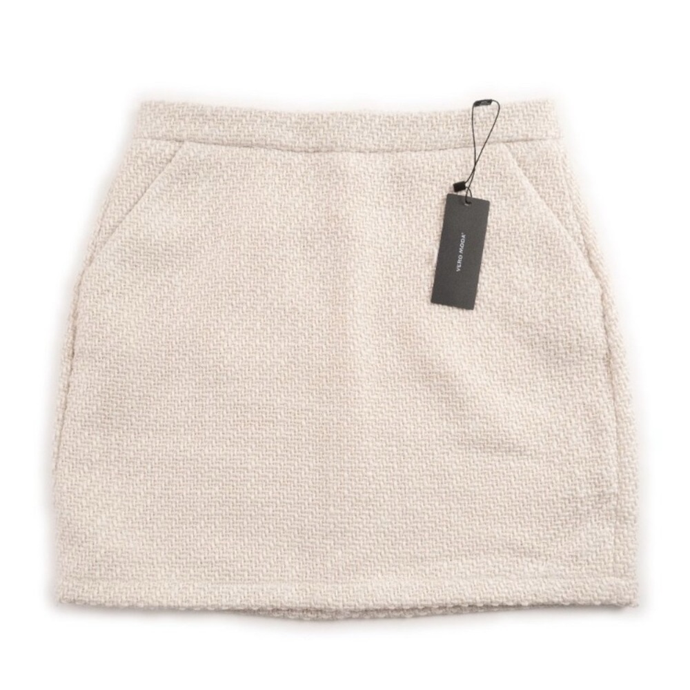New Vero Moda Cream White Tweed Knit Mini Skirt Slim size 6
